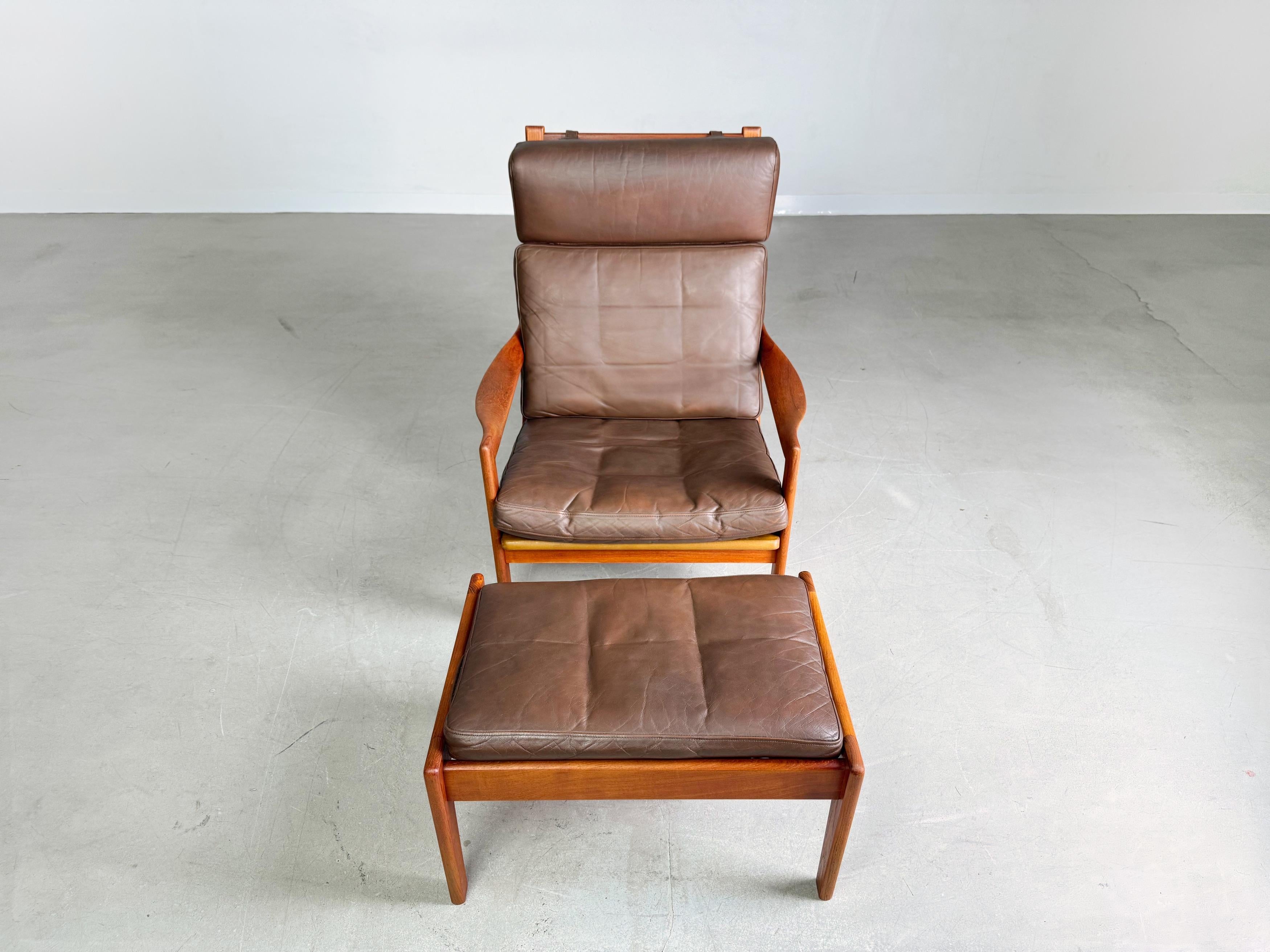 Midcentury Sessel Niels Eilersen Illum Wikkelsø Hochlehner Ottomane im Zustand „Gut“ im Angebot in Berlin, DE