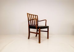 Midcentury Armchair Ole Wanscher for Fritz Hansen, Stained Beech and Leather