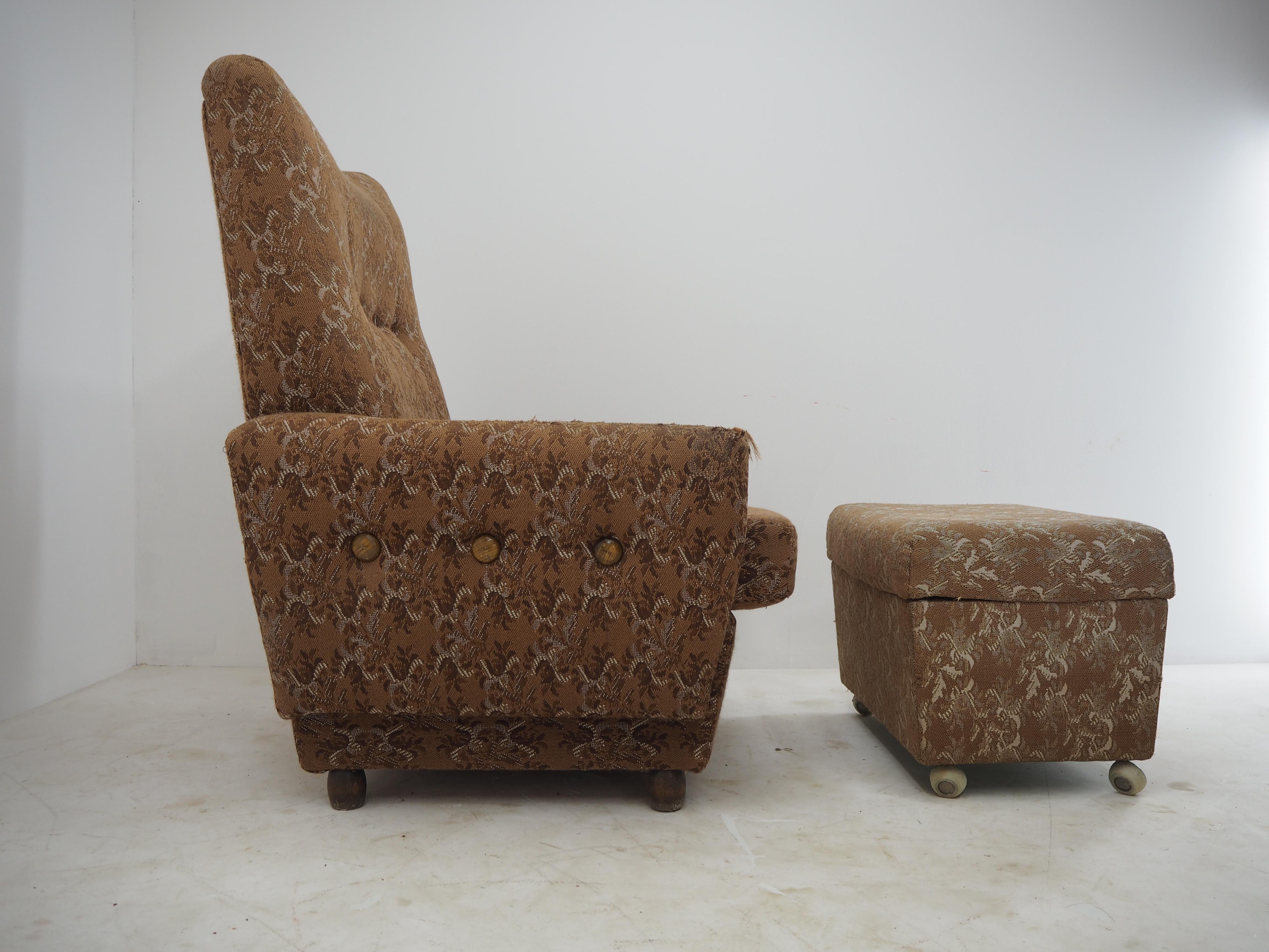Fabric Midcentury Armchair with Footstool, 1960s For Sale