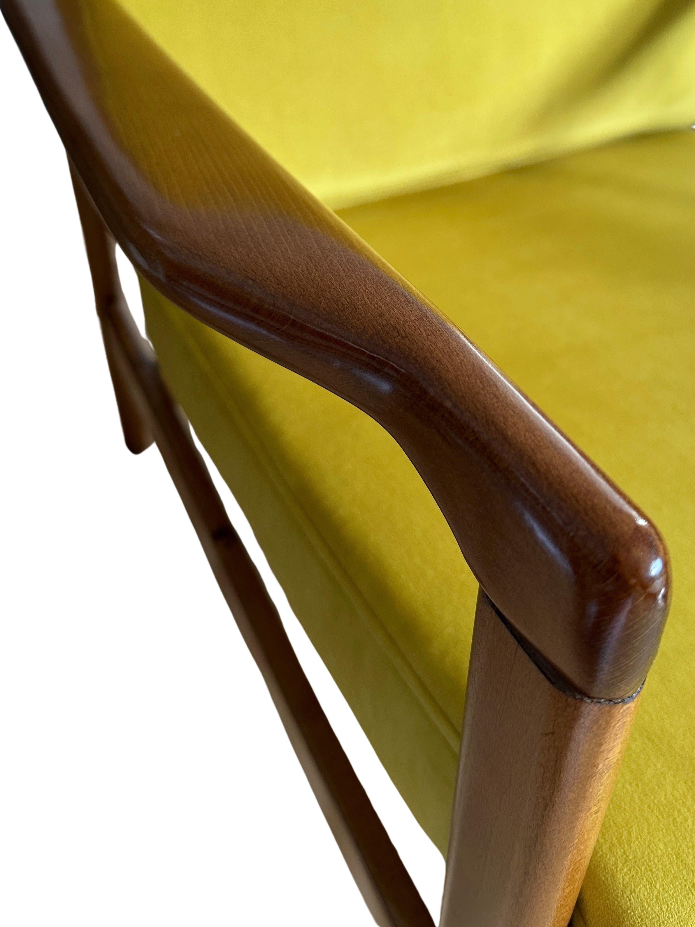 Mid-Century Modern Midcentury Armchair, Yellow Velvet Upholstery, Poland, 1960s