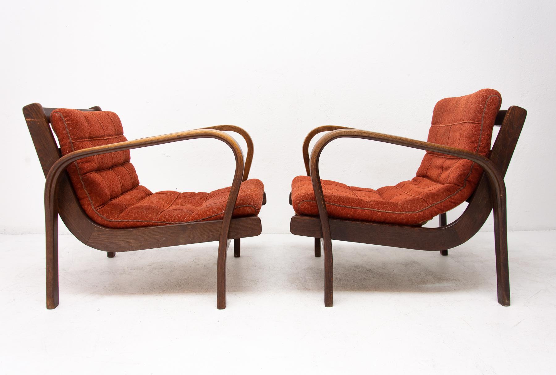 Mid-Century Modern Midcentury Armchairs by Kropacek and Kozelka for Interier Praha 1944, Set of Two