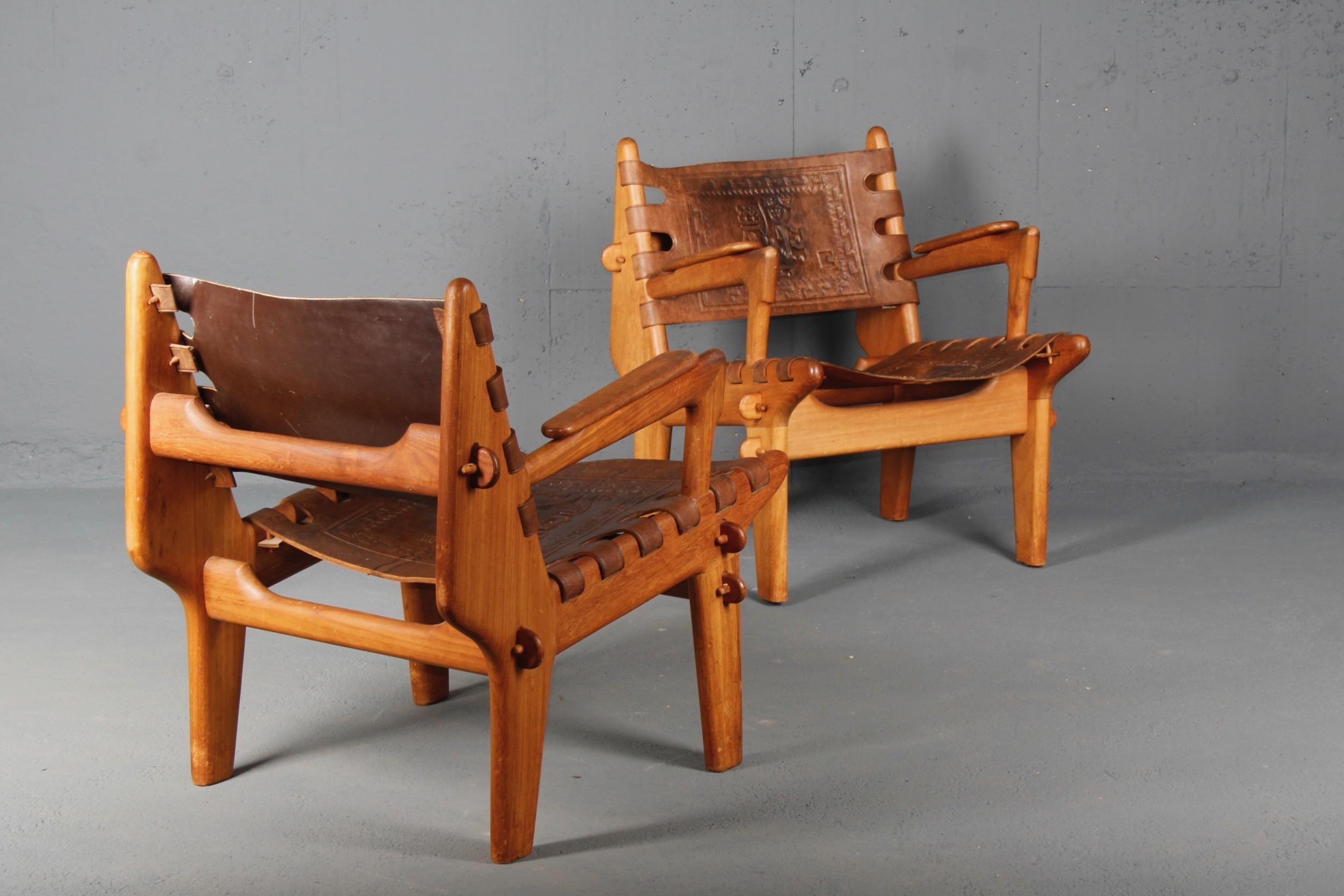Leather Midcentury Armchairs from Ecuador by Angel Pazmino, 1960s, Set of two