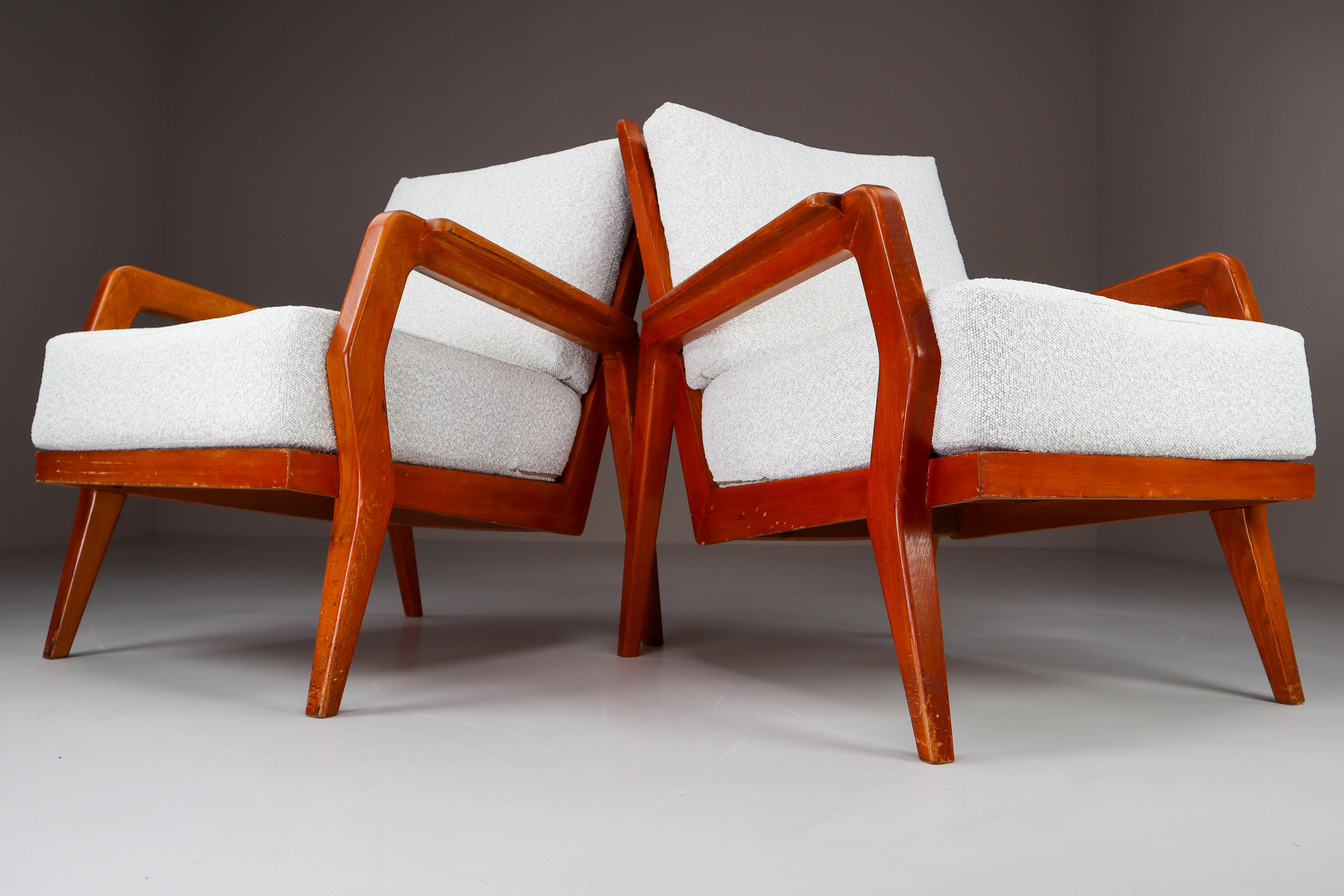 Midcentury Armchairs in Ash and Reupholstered in Boucle Fabric, France, 1950s 4