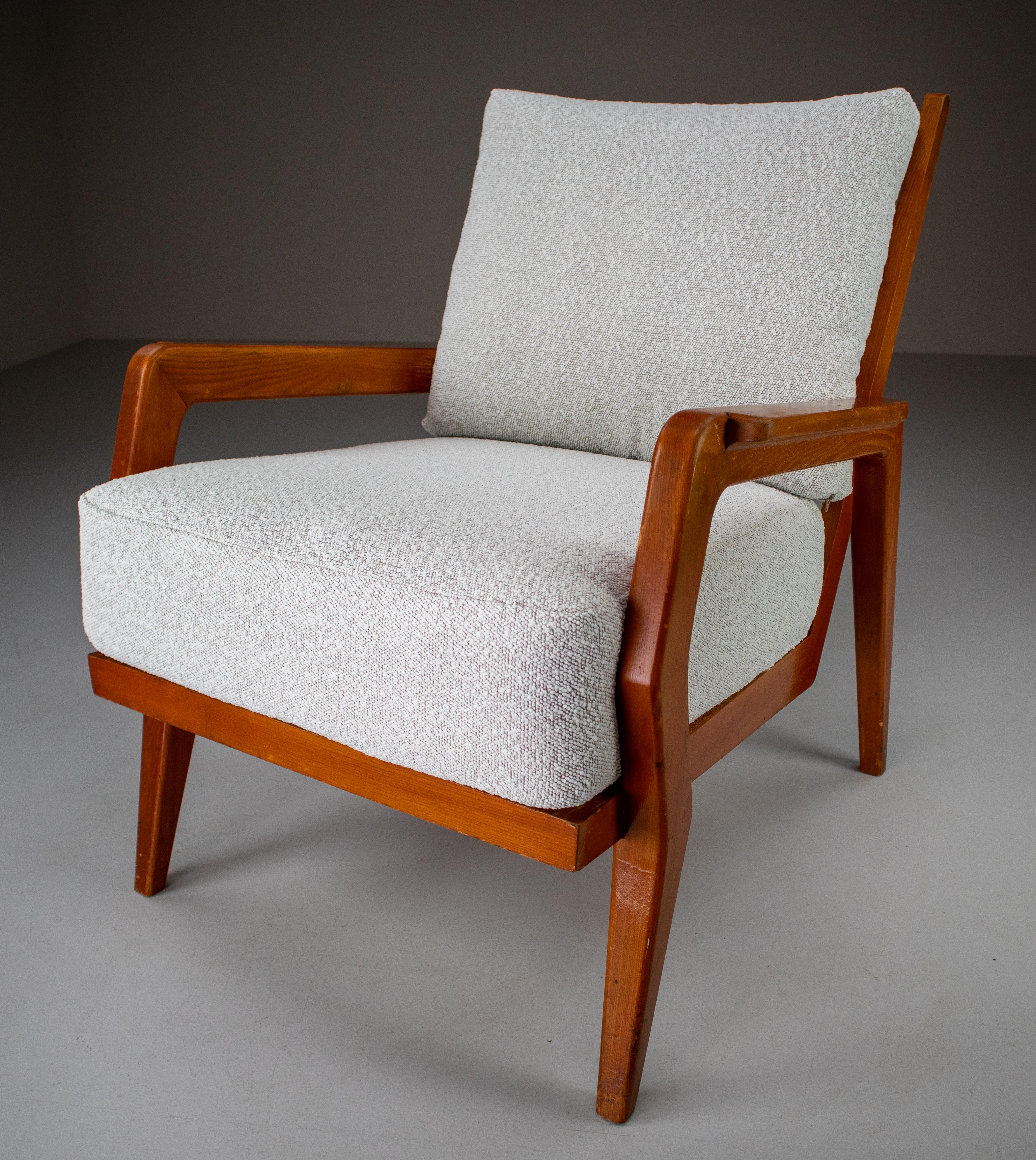 20th Century Midcentury Armchairs in Ash and Reupholstered in Boucle Fabric, France, 1950s