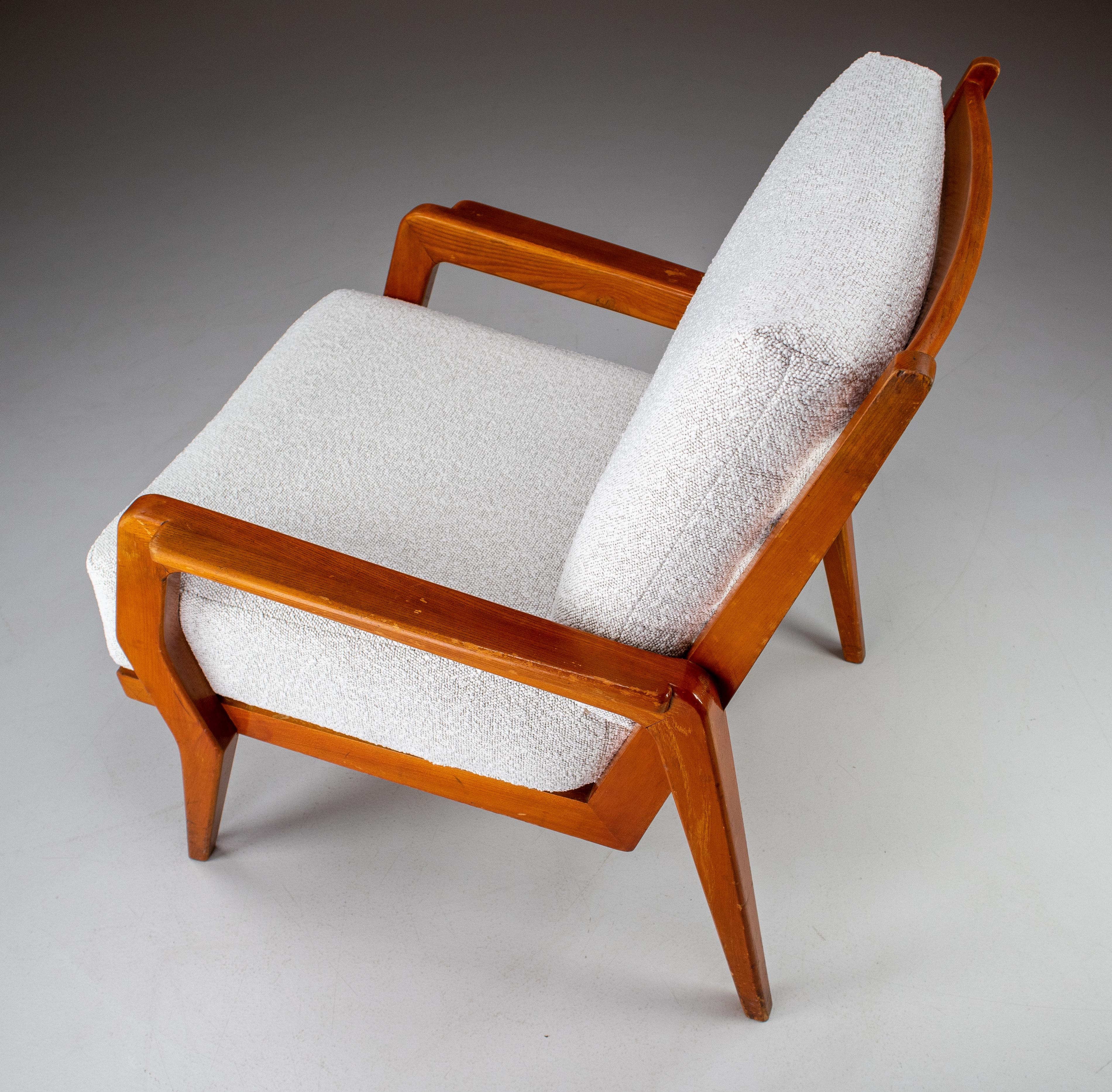 Midcentury Armchairs in Ash and Reupholstered in Boucle Fabric, France, 1950s 2