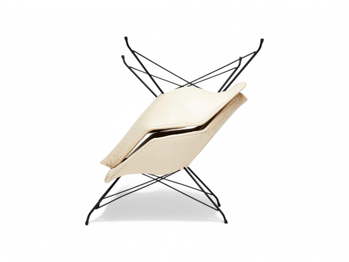 Steel Midcentury Armchairs in White Leather & Iron Base by Carlo Hauner, 1955, Brazil For Sale