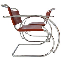 Used Midcentury armchairs - Leather & Chrome MR20 by Mies van der Rohe for Knoll