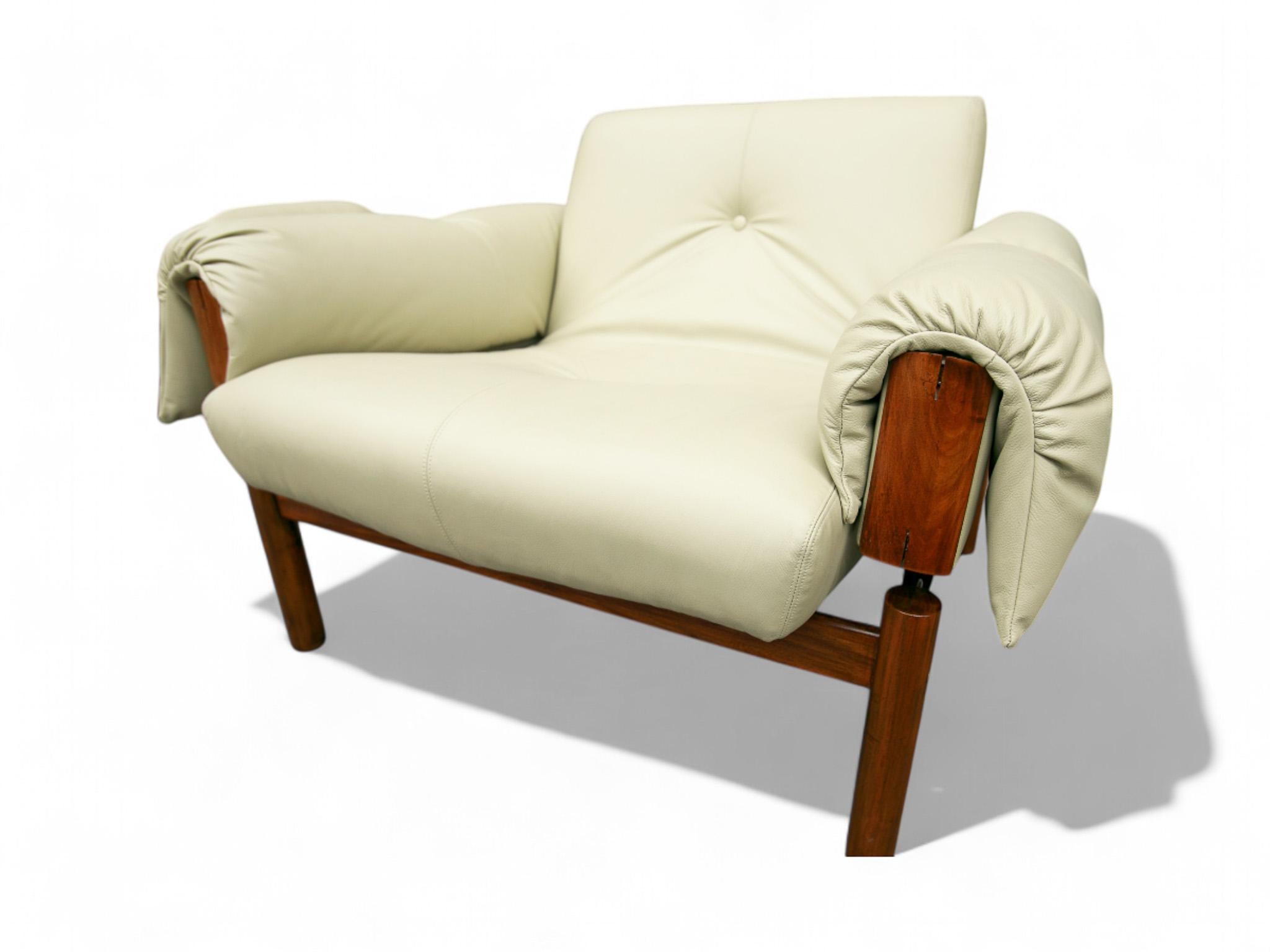 Midcentury Armchairs MP-13 by Percival Lafer in Hardwood & Beige Leather, Brazil 1