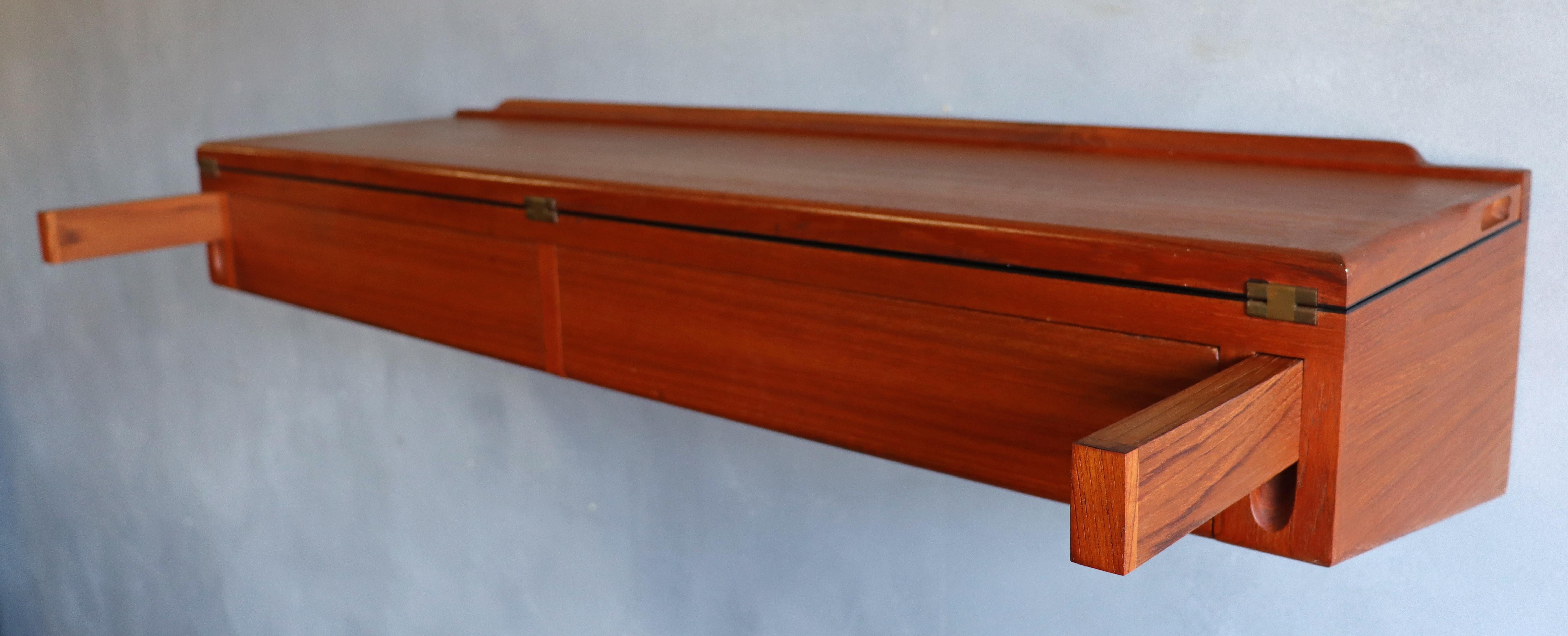 Midcentury Arne Hovmand-Olsen Wall Mounted Flip Top Table in Teak In Good Condition In BROOKLYN, NY