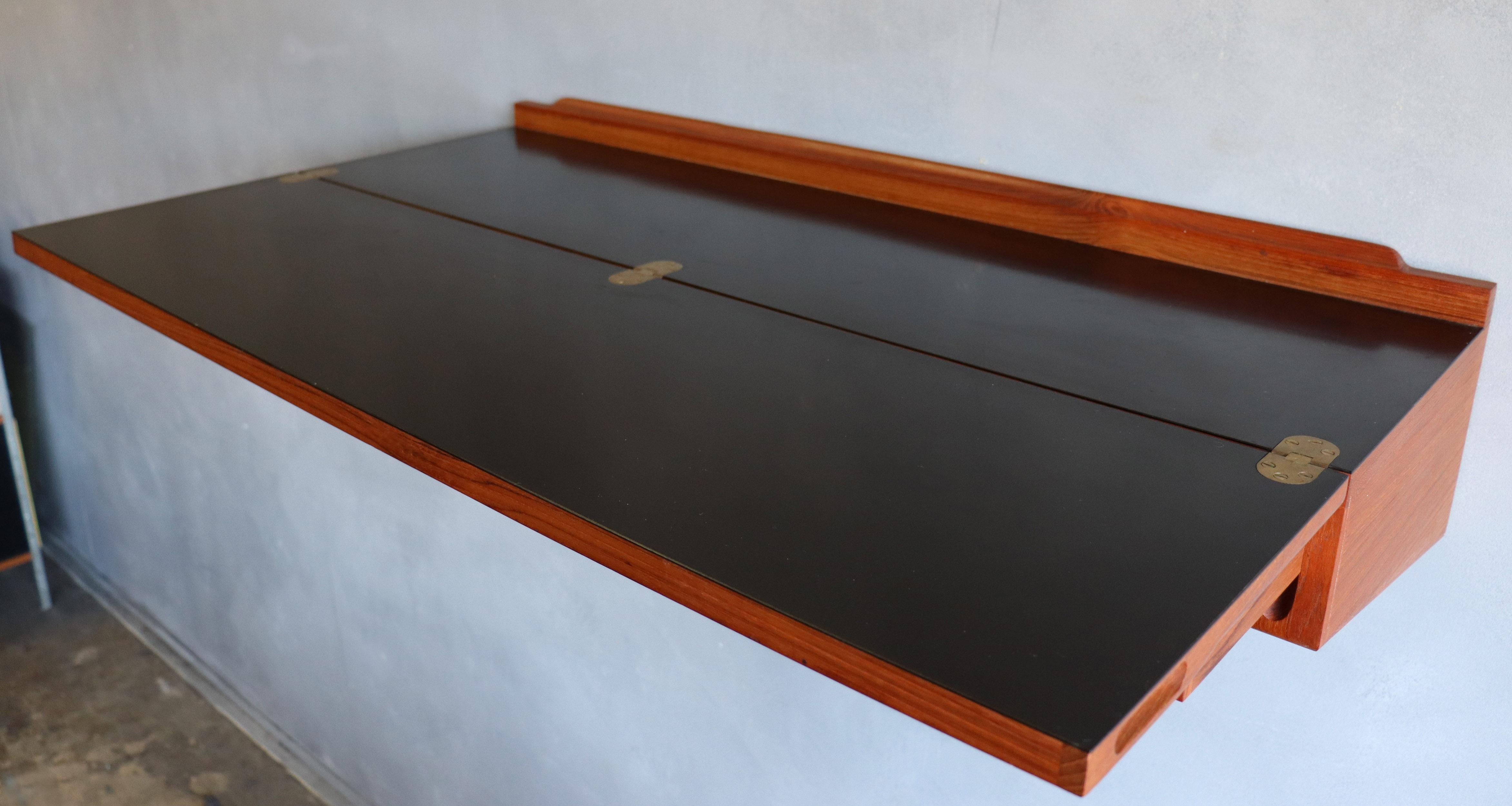 Brass Midcentury Arne Hovmand-Olsen Wall Mounted Flip Top Table in Teak