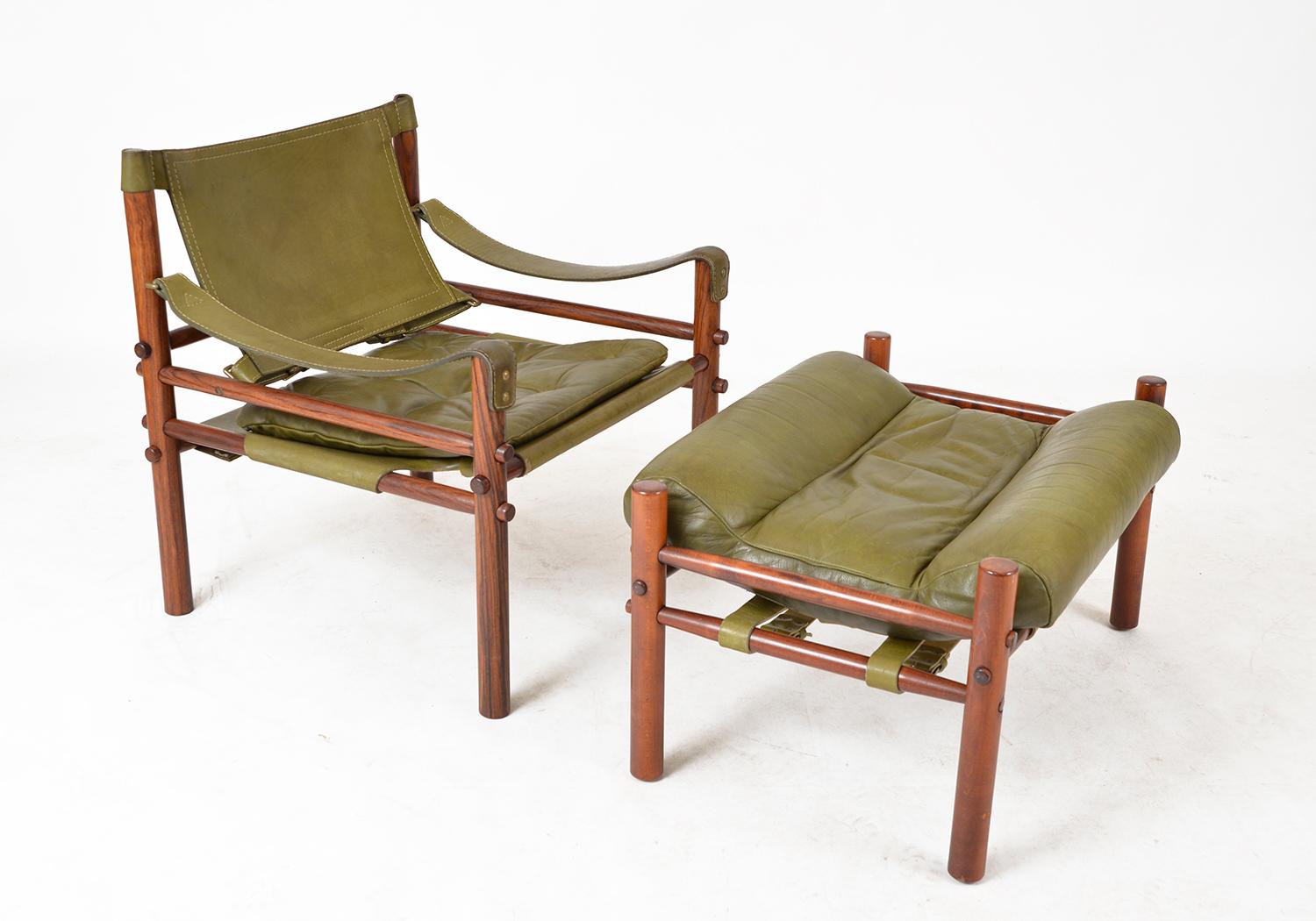 Midcentury Arne Norell Inca Footstool Ottoman Beech Green Leather Swedish 1960s 2