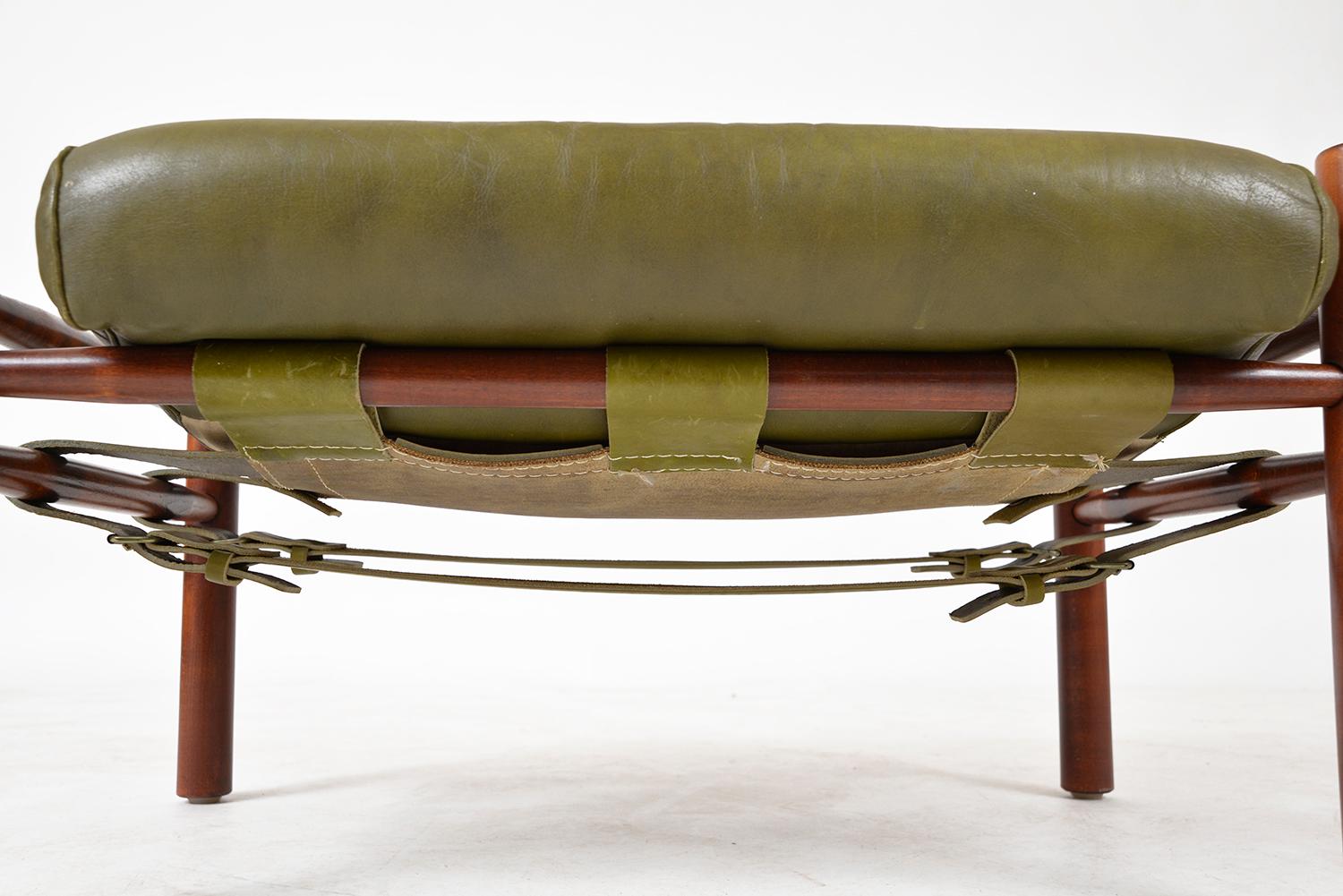 Midcentury Arne Norell Inca Footstool Ottoman Beech Green Leather Swedish 1960s 3
