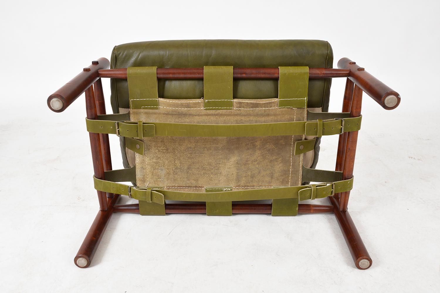 Midcentury Arne Norell Inca Footstool Ottoman Beech Green Leather Swedish 1960s 4