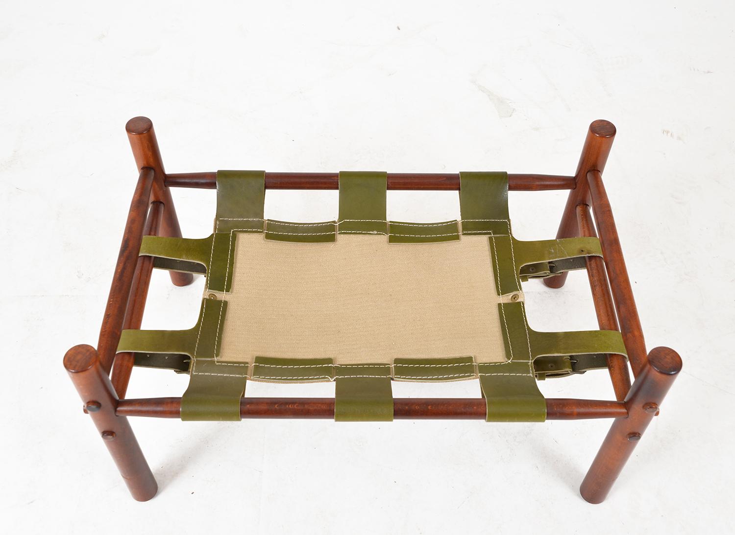 Midcentury Arne Norell Inca Footstool Ottoman Beech Green Leather Swedish 1960s 5