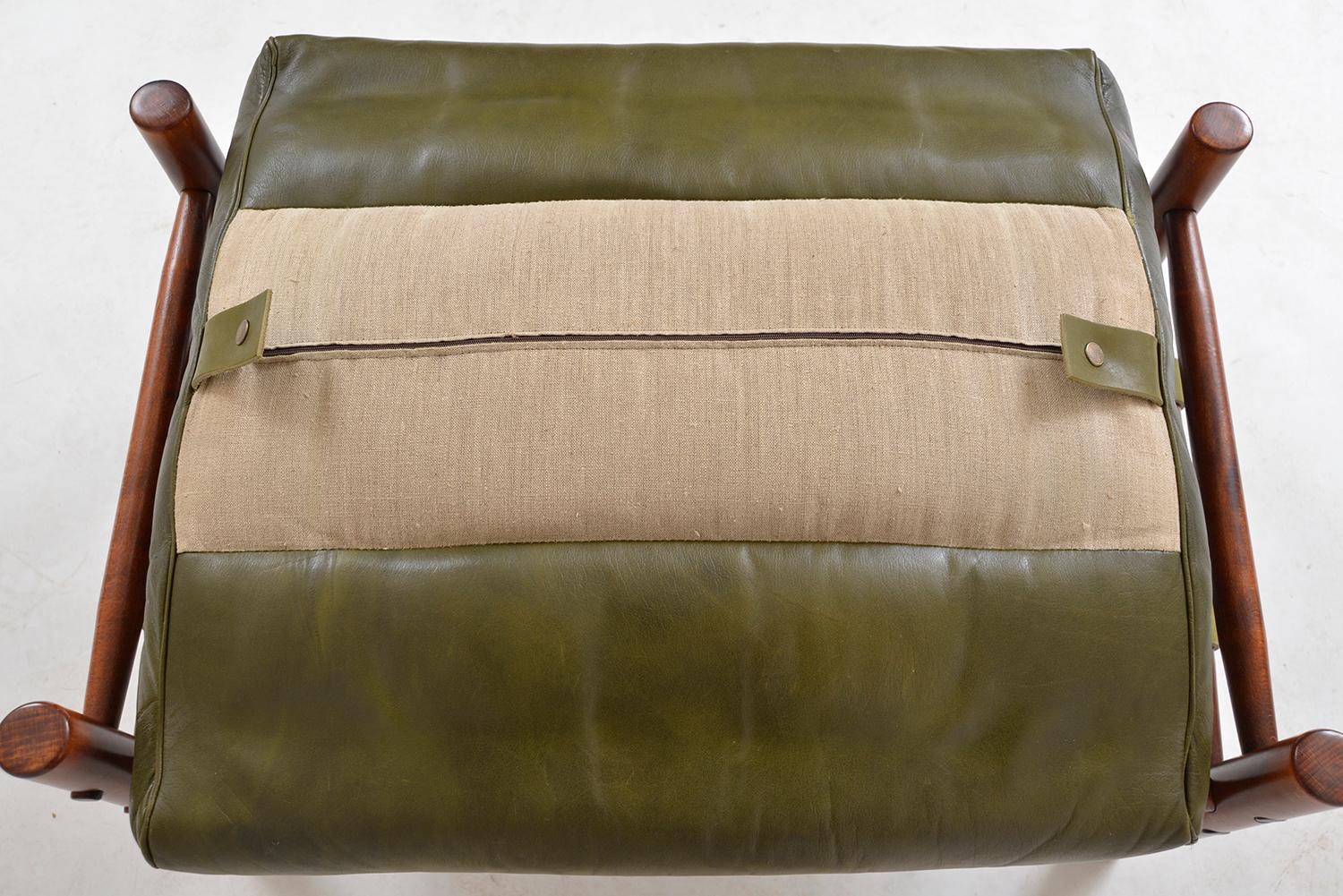 Midcentury Arne Norell Inca Footstool Ottoman Beech Green Leather Swedish 1960s 6