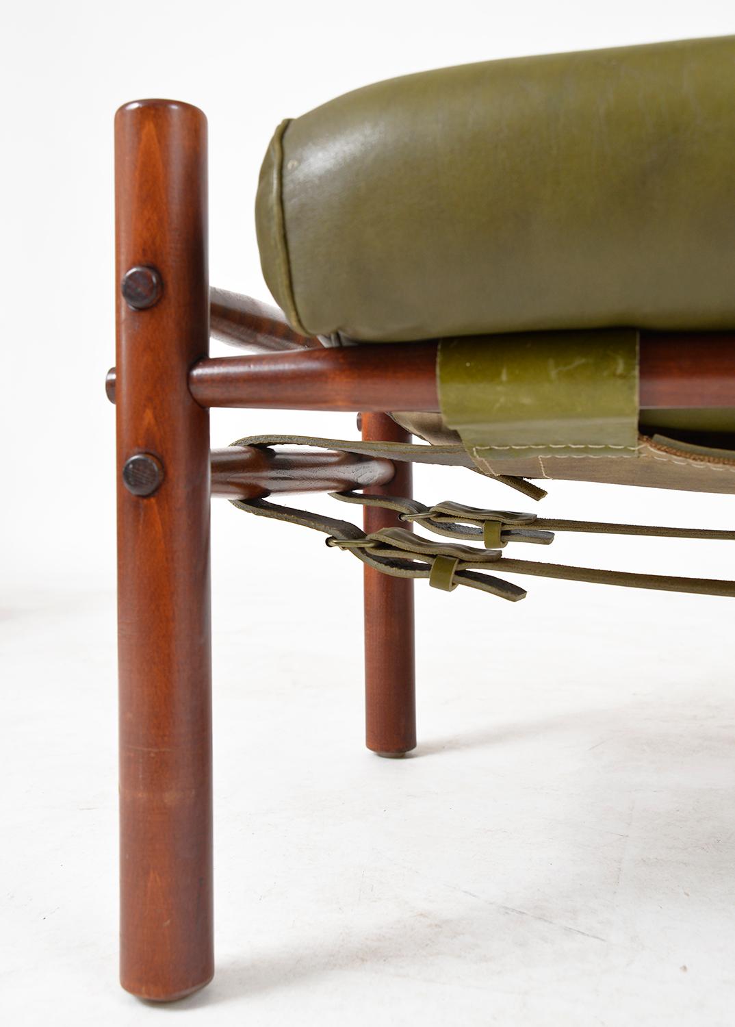 Midcentury Arne Norell Inca Footstool Ottoman Beech Green Leather Swedish 1960s 8