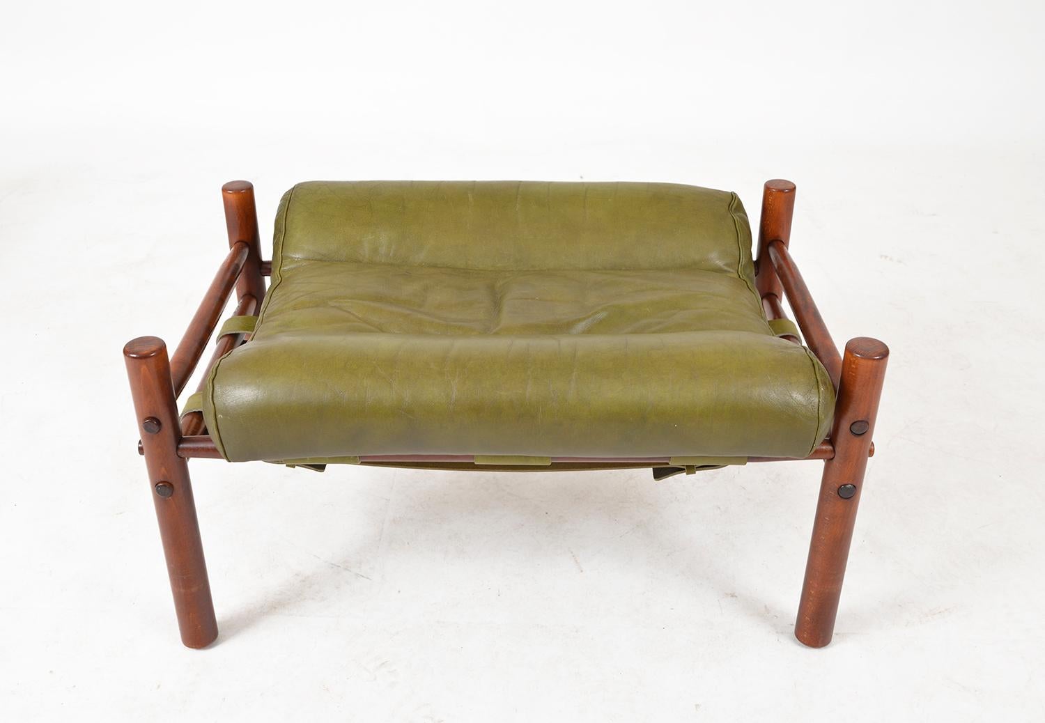 Mid-Century Modern Midcentury Arne Norell Inca Footstool Ottoman Beech Green Leather Swedish 1960s