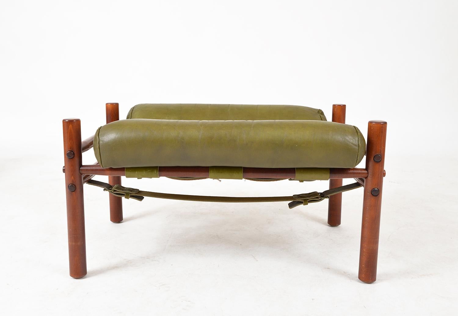 Midcentury Arne Norell Inca Footstool Ottoman Beech Green Leather Swedish 1960s In Good Condition In Sherborne, Dorset