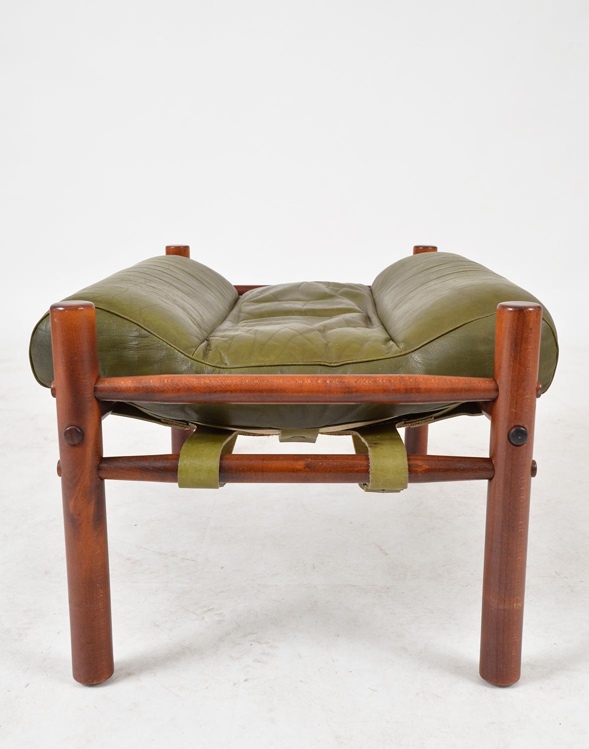 Mid-20th Century Midcentury Arne Norell Inca Footstool Ottoman Beech Green Leather Swedish 1960s