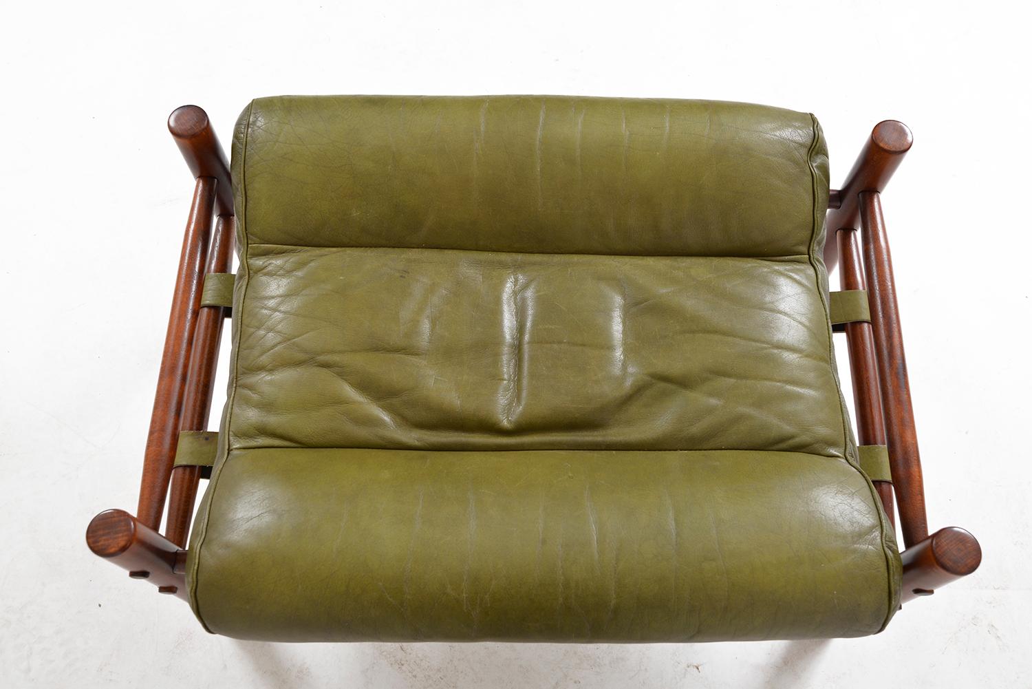 Midcentury Arne Norell Inca Footstool Ottoman Beech Green Leather Swedish 1960s 1