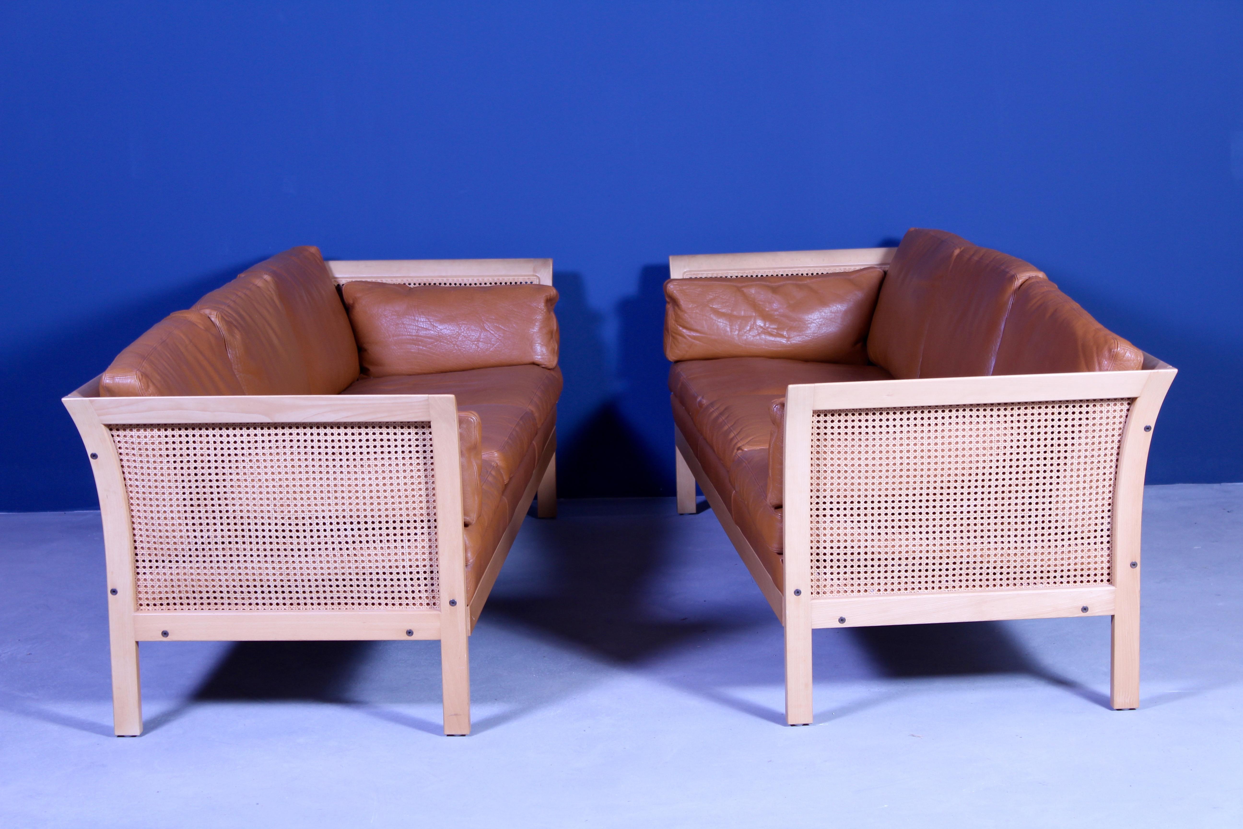 Midcentury Arne Norell Rattan and Leather Sofa For Sale 8
