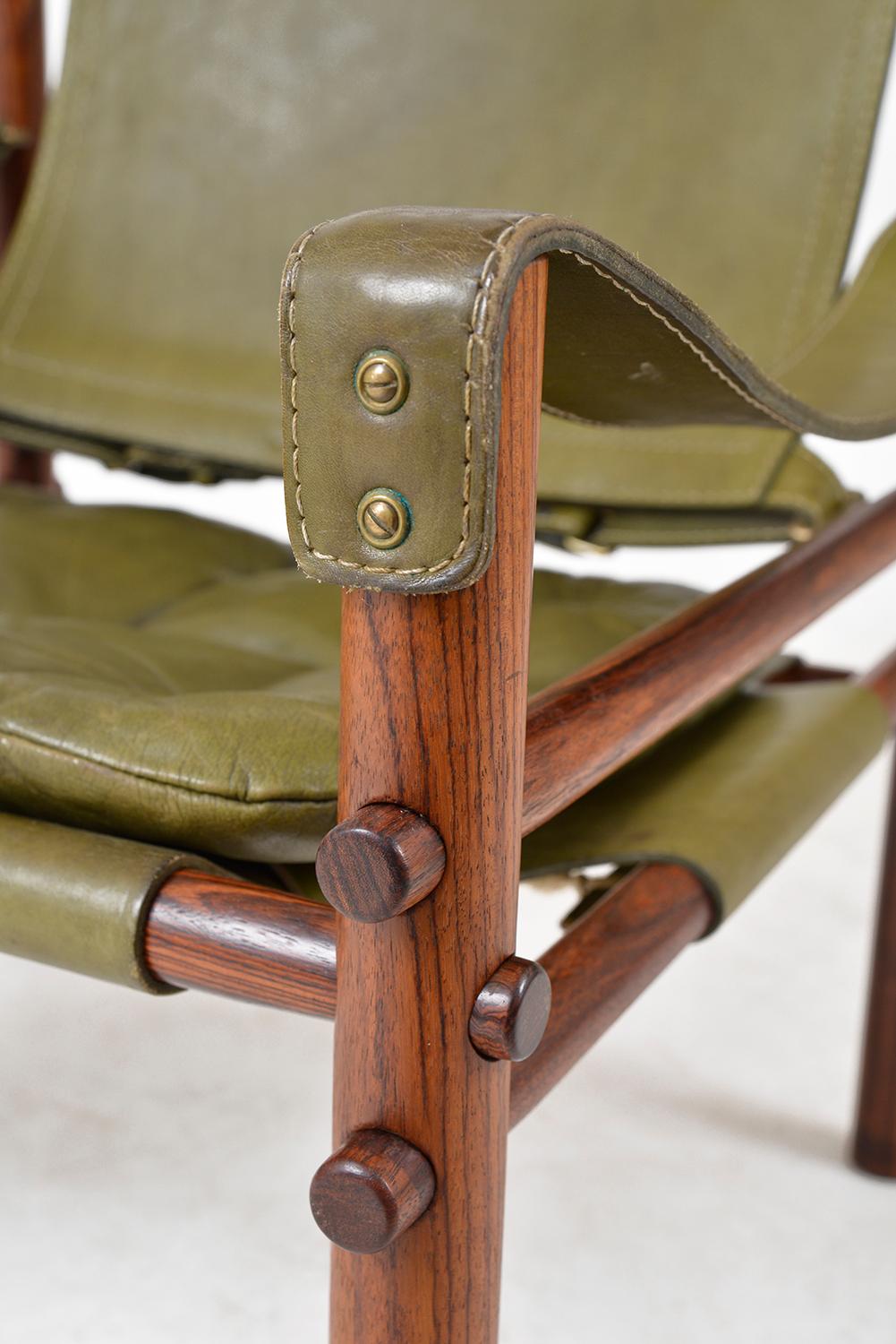 Midcentury Arne Norell Sirocco Safari Rosewood Leather Lounge Chair Swedish 1960 6