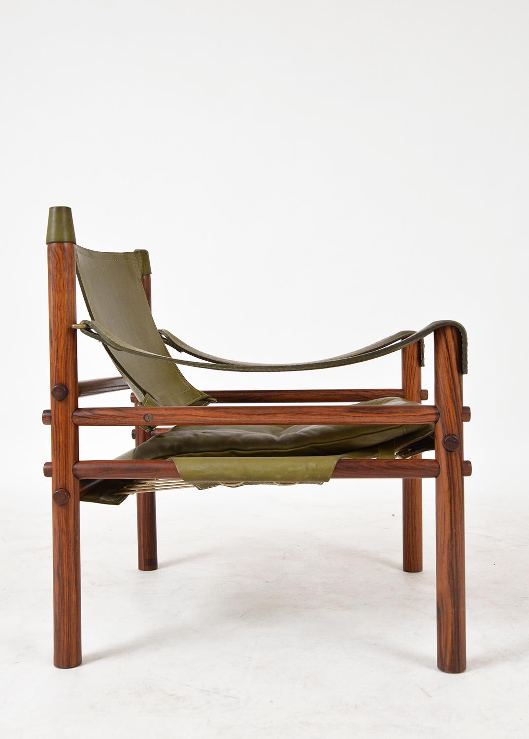 Mid-Century Modern Midcentury Arne Norell Sirocco Safari Rosewood Leather Lounge Chair Swedish 1960
