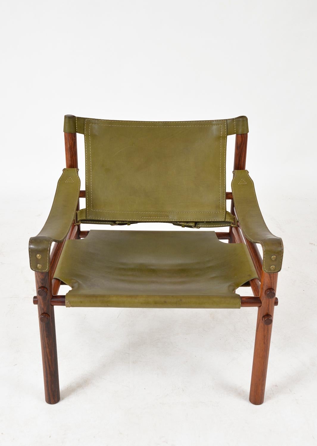 Midcentury Arne Norell Sirocco Safari Rosewood Leather Lounge Chair Swedish 1960 2
