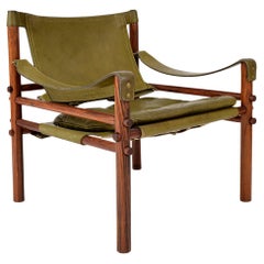Midcentury Arne Norell Sirocco Safari Rosewood Leather Lounge Chair Swedish 1960