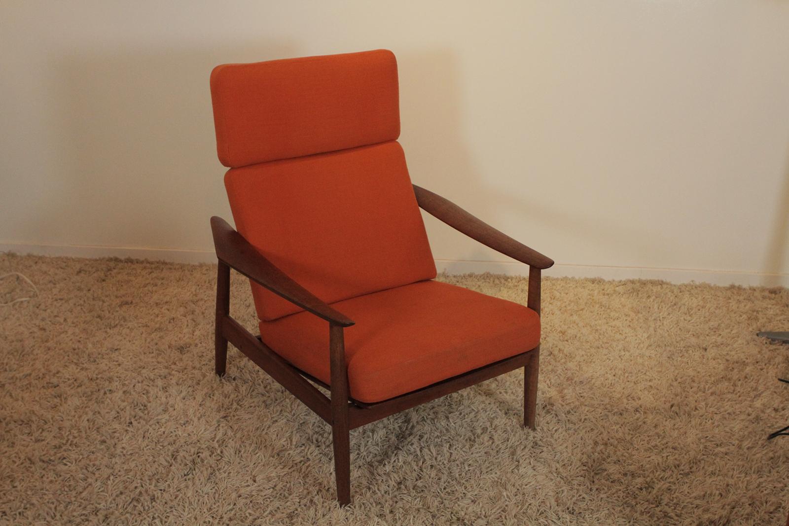 Danish Midcentury Arne Vodder for France & Sons Recliner with Original Fabric # FD-164