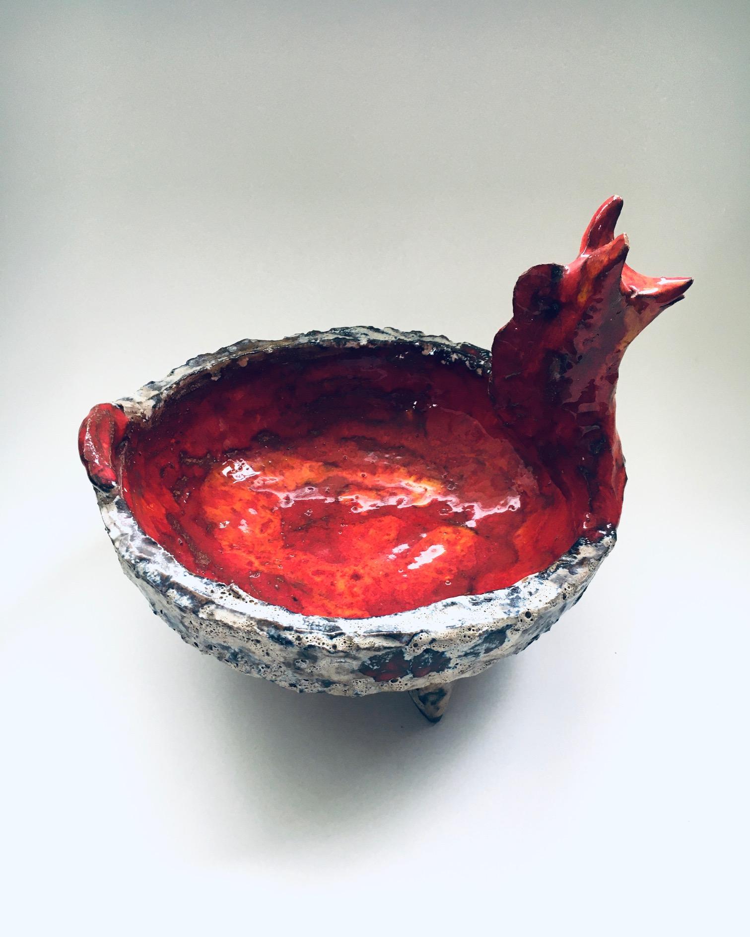 Midcentury Art Ceramic Mystical Figural Dish, Belgium 1960's For Sale 1