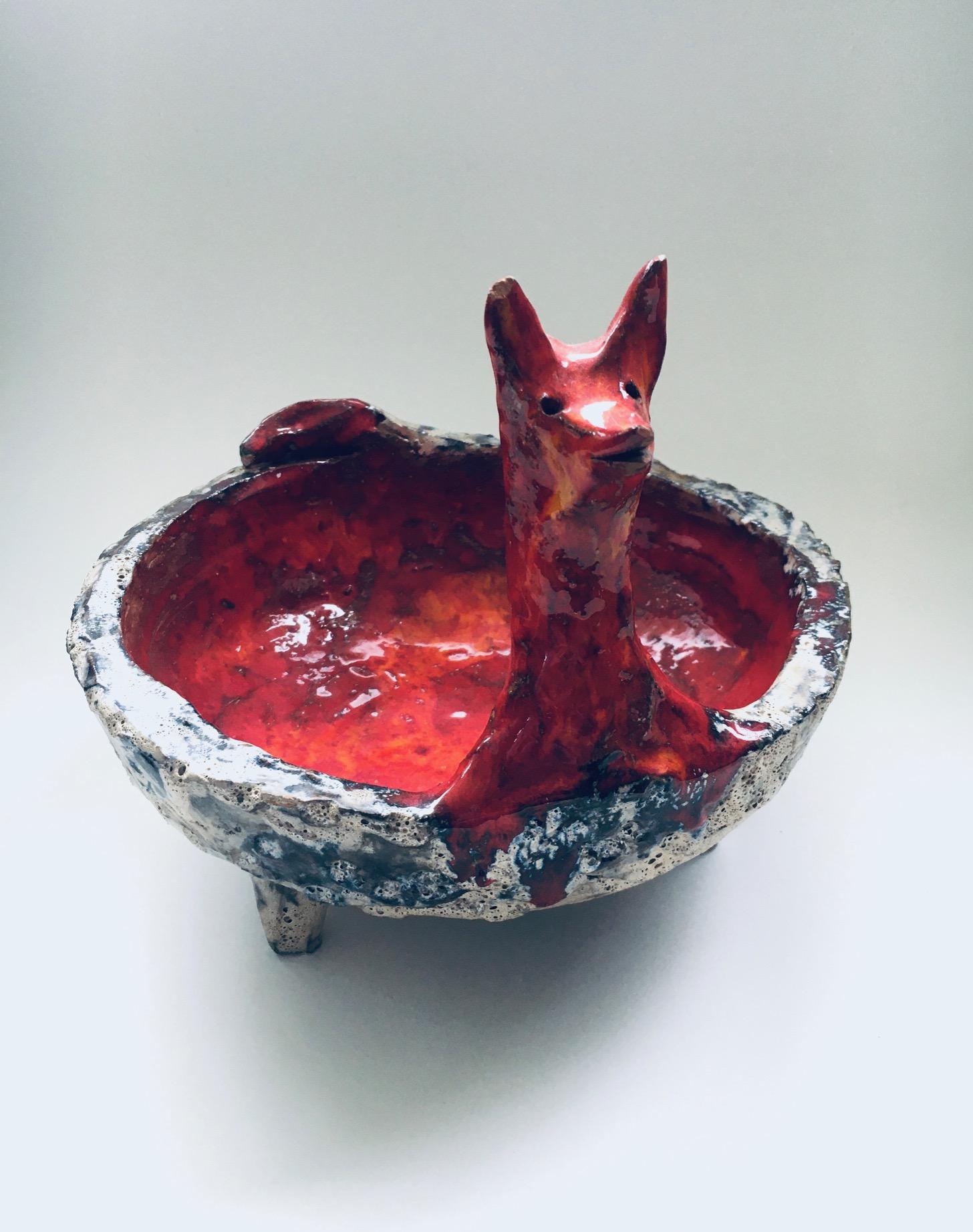 Midcentury Art Ceramic Mystical Figural Dish, Belgium 1960's For Sale 2