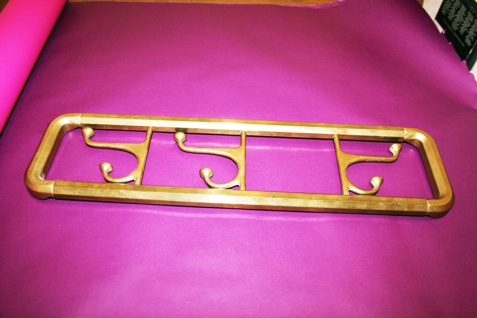 French Midcentury / Art Deco Brass Foldable Wall Coat Rack, 1940s