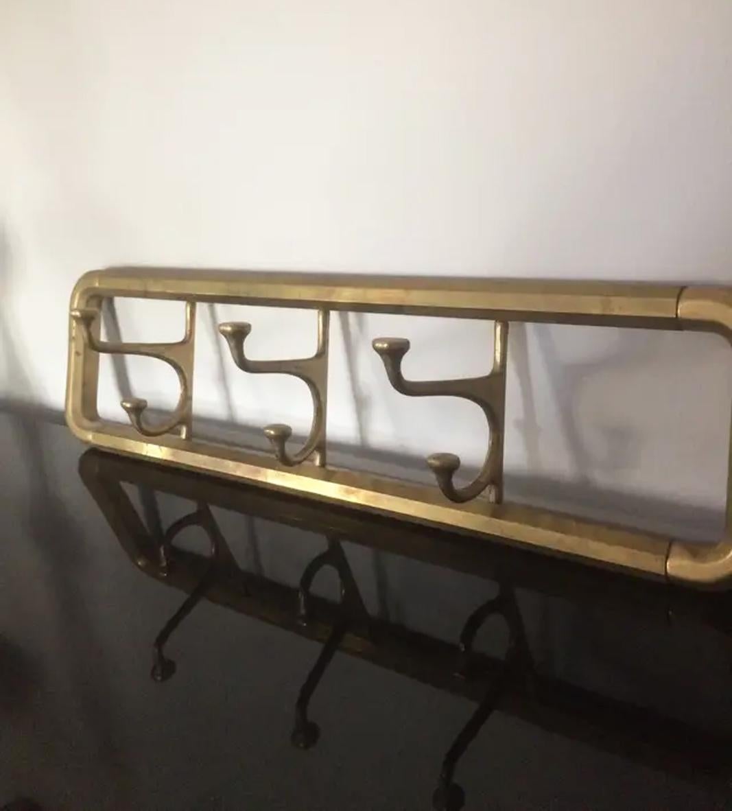 Midcentury / Art Deco Brass Foldable Wall Coat Rack, 1940s In Good Condition In Mombuey, Zamora