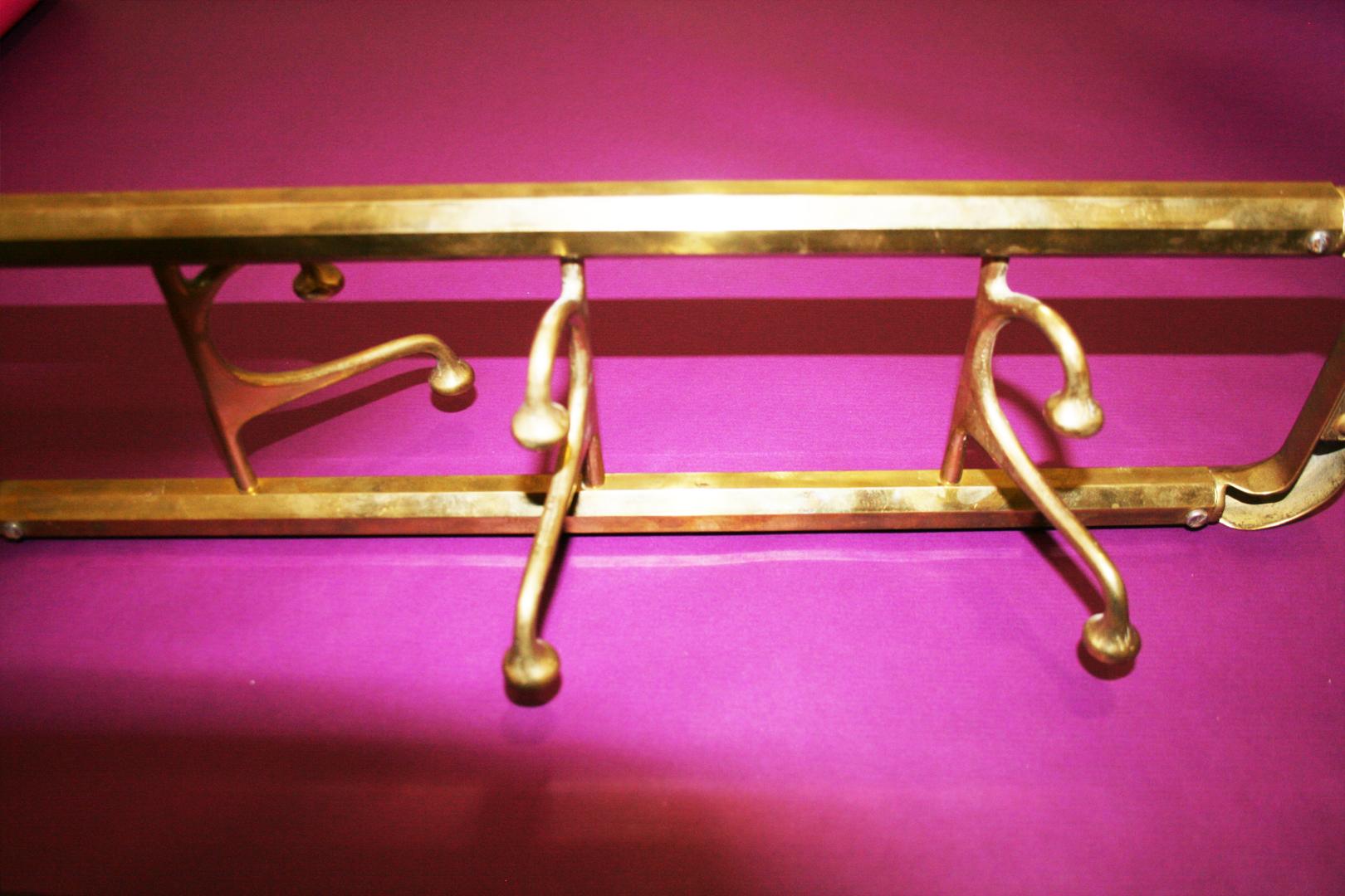 French Brass Foldable Wall Coat Rack Midcentury / Art Deco , 1940s