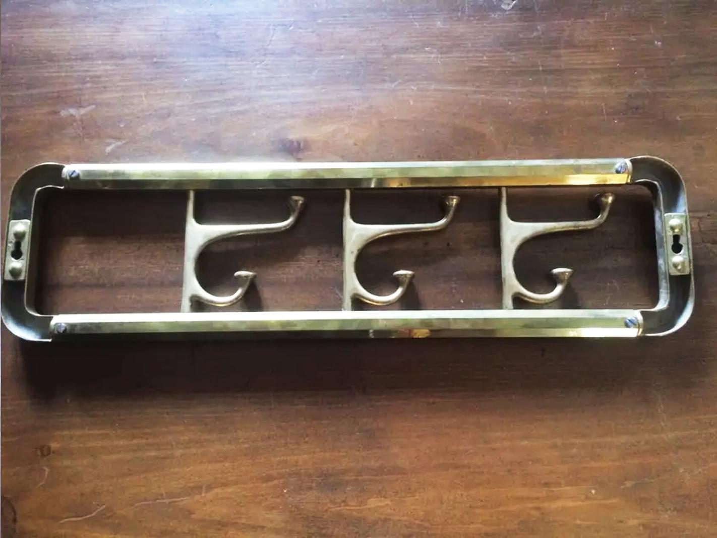 Midcentury / Art Deco Brass Foldable Wall Coat Rack, 1940s 7