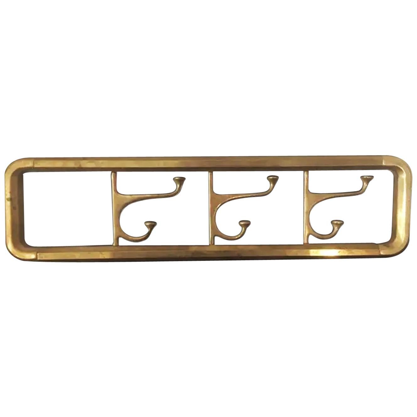 Midcentury / Art Deco Brass Foldable Wall Coat Rack, 1940s