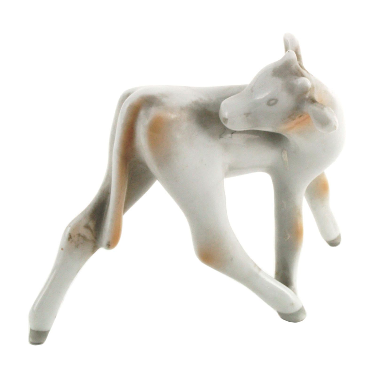 Col figurine en porcelaine hongroise Art Déco du milieu du siècle dernier, signé Holloaza