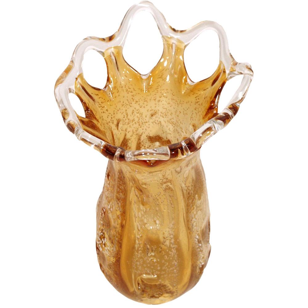 Importante vaso in vetro di Murano del 1940 circa, colore ambrato, 
