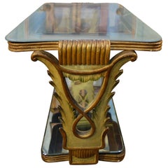 Midcentury Art Deco Painted Gilt Etched Glass and Mirror Occasional Coffee Table