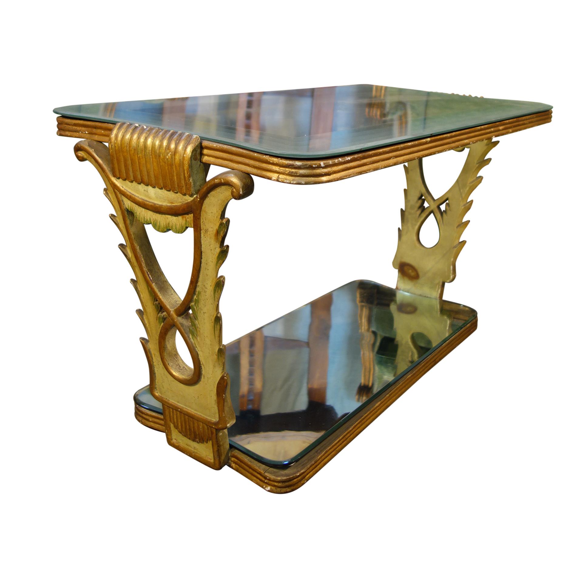 Midcentury Art Deco Painted Gilt Etched Glass and Mirror Occasional Coffee Table