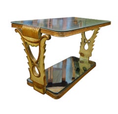 Vintage Midcentury Art Deco Painted Gilt Etched Glass and Mirror Occasional Coffee Table