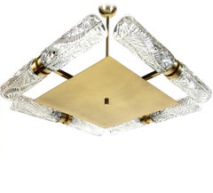 Kaiser & Co. Midcentury Art Deco Style Square Brass Chandelier, 1950s, Germany