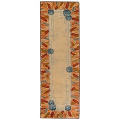 Mid-20th century Botanic Art Deco Style Yellow, Beige, Blue Handmade Wool Rug