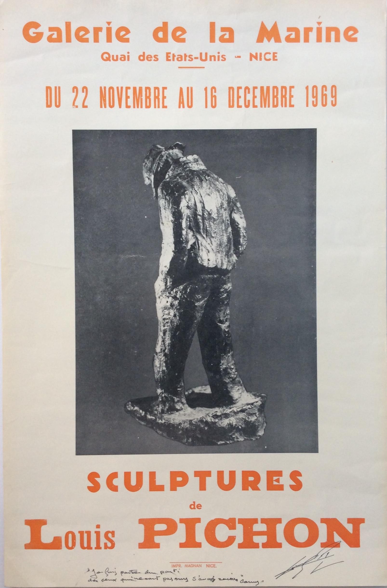 Mid-Century Modern Affiche d'exposition d'art du milieu du siècle signée par l'artiste Louis Pichon, 1969