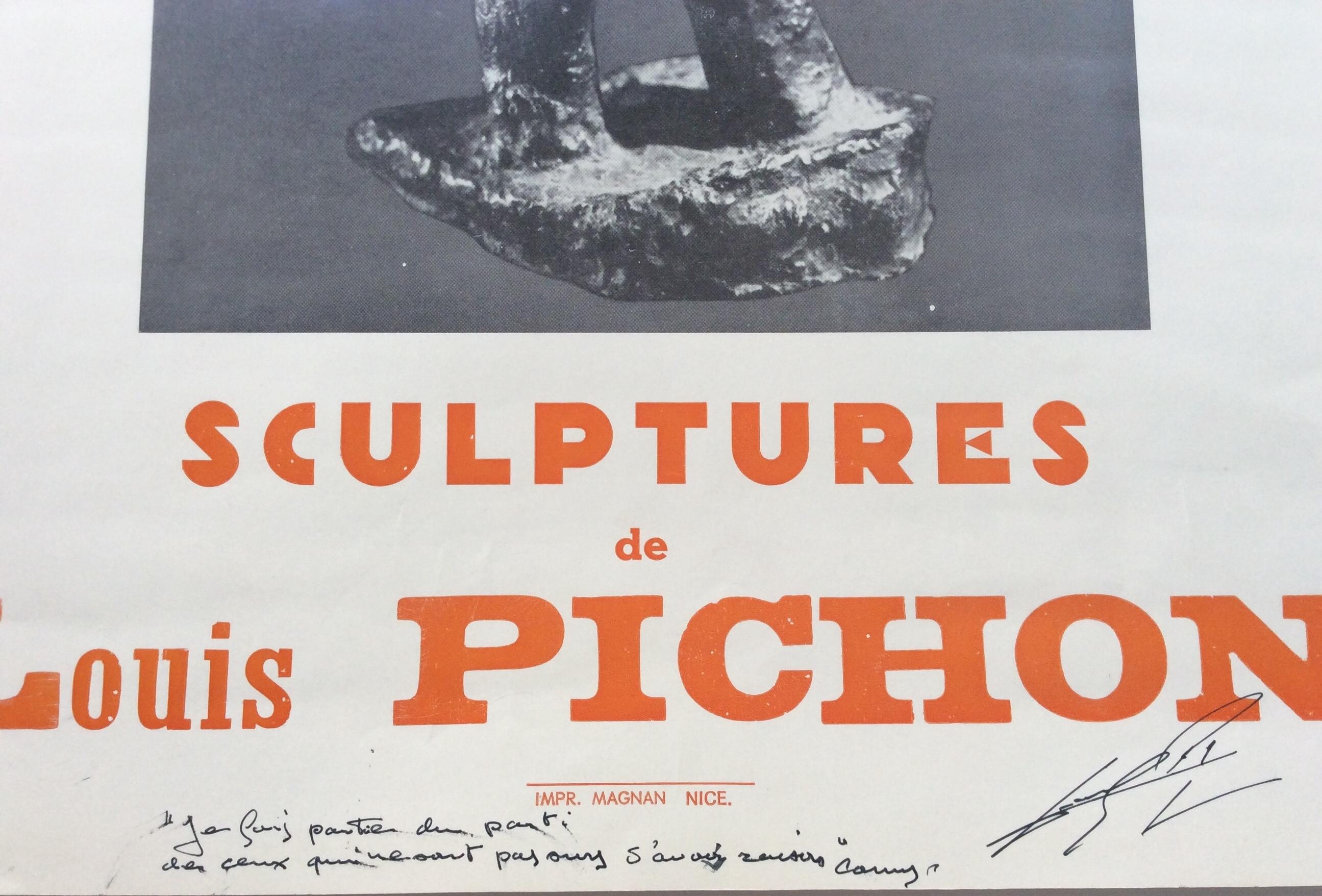 Français Affiche d'exposition d'art du milieu du siècle signée par l'artiste Louis Pichon, 1969