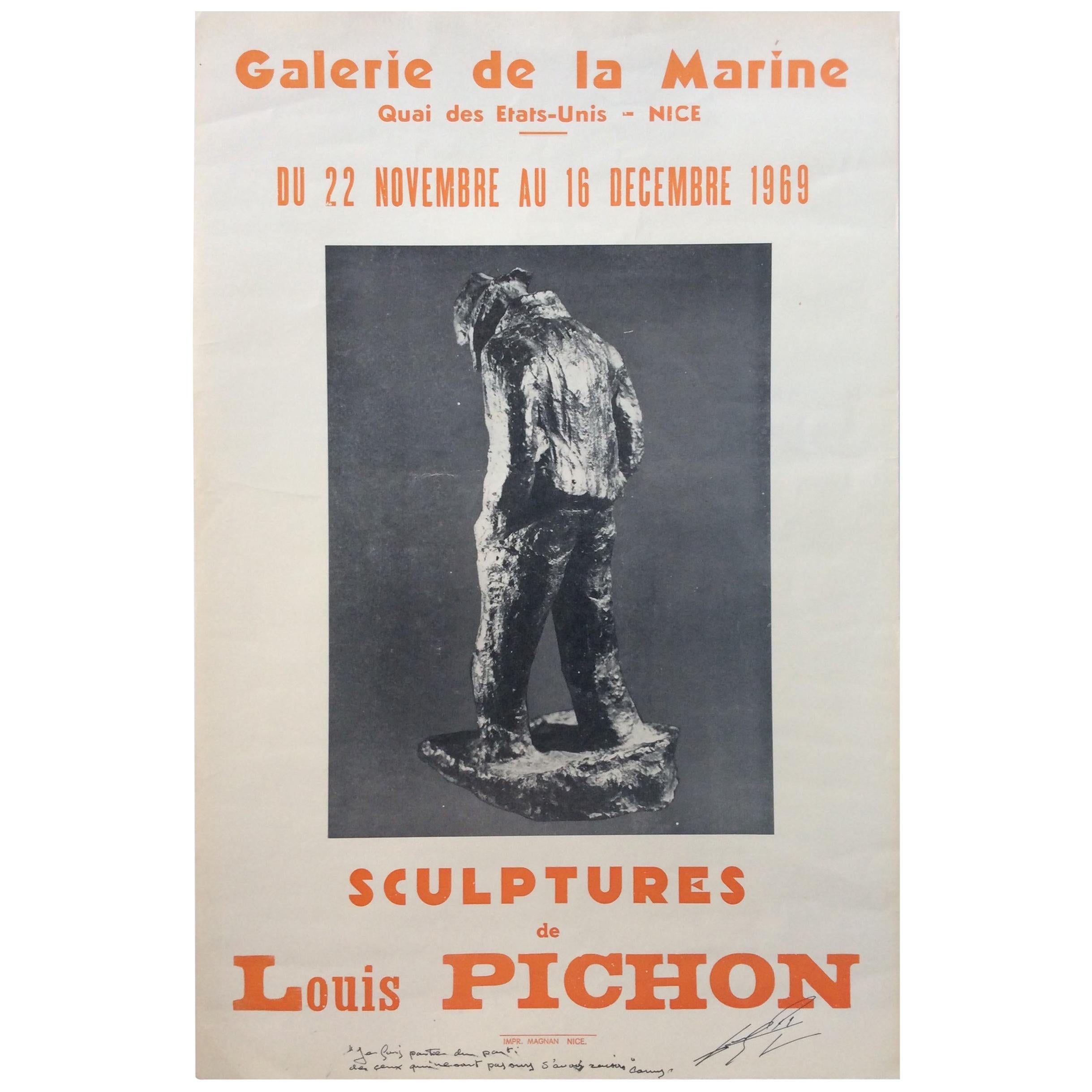 Affiche d'exposition d'art du milieu du siècle signée par l'artiste Louis Pichon, 1969