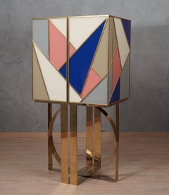 MidCentury Art Glass and Brass Dry Bar, 1990