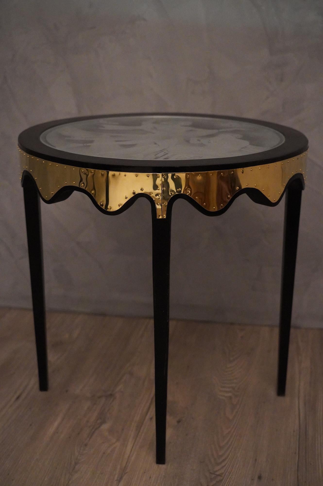 Midcentury Art Glass Black Shellac and Brass Italian Side Tables, 1950 For Sale 4