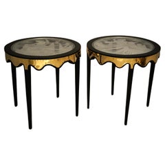 Midcentury Art Glass Schwarzer Schellack und Messing Italienische Sofa Beistelltische, 1950